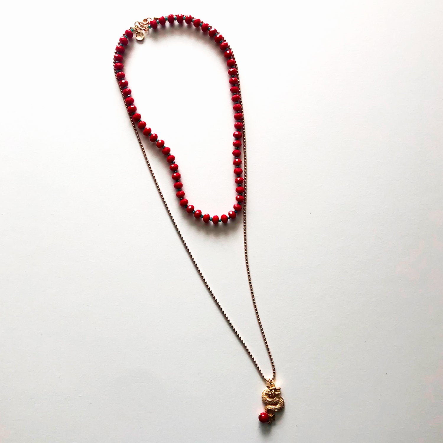Red crystal and dragon necklace set