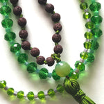 Load image into Gallery viewer, Brown japamala and green crystal necklaces

