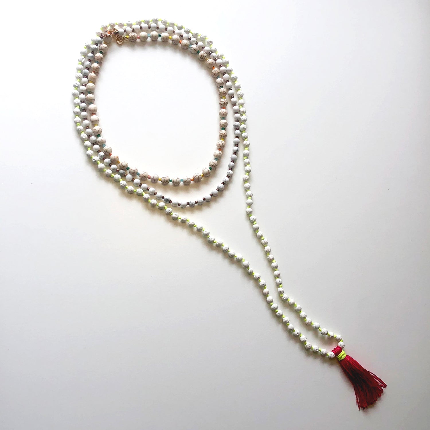 White japamala and crystal necklaces