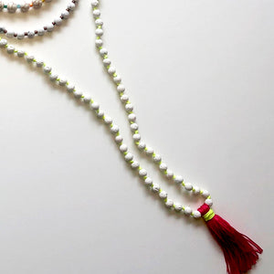 White japamala and crystal necklaces