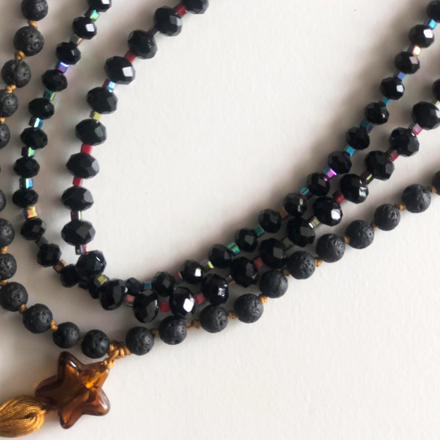 Black japamala and crystal necklaces