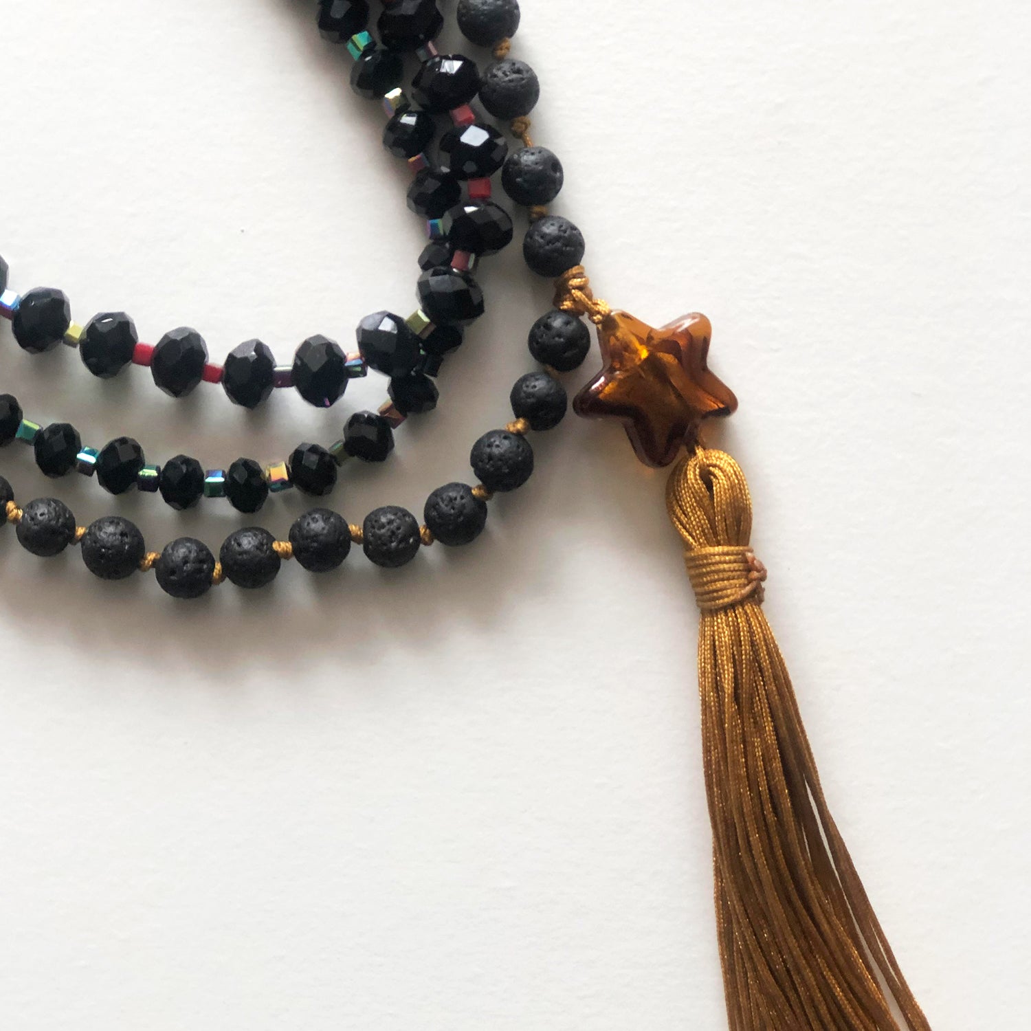 Black japamala and crystal necklaces