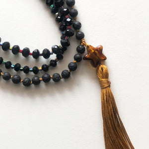 Black japamala and crystal necklaces
