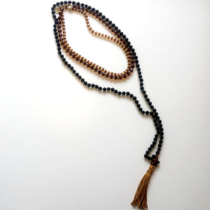 Japamala and brown crystal necklace