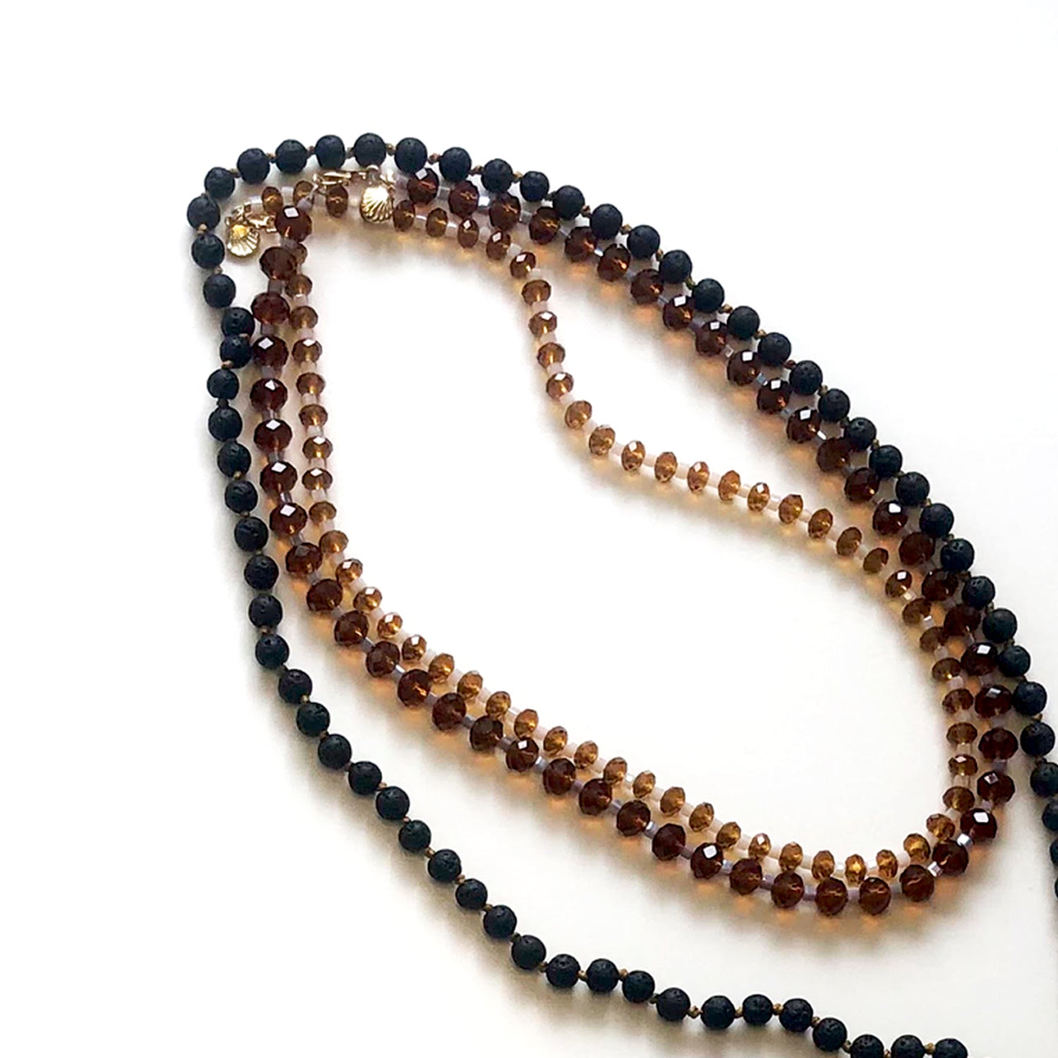 Japamala and brown crystal necklace