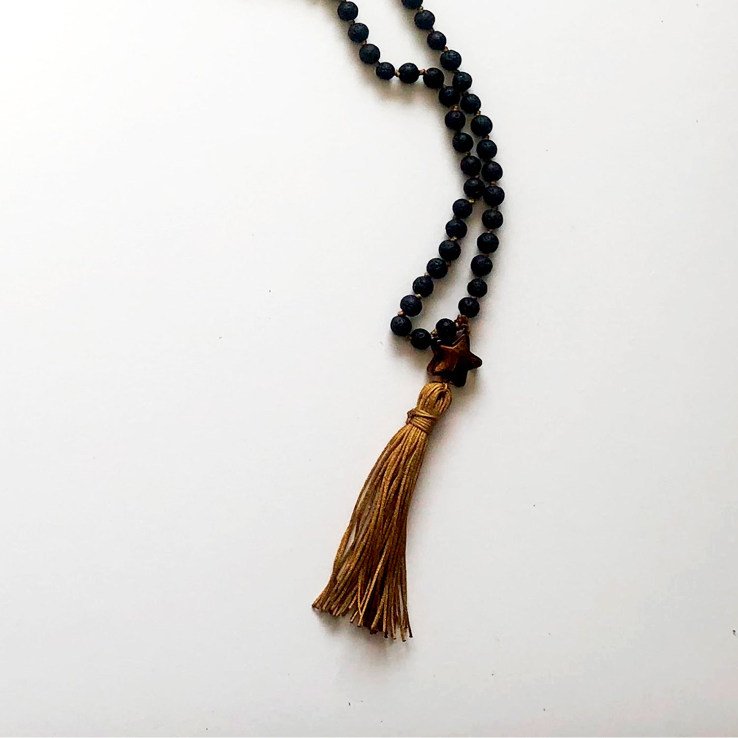 Japamala and brown crystal necklace