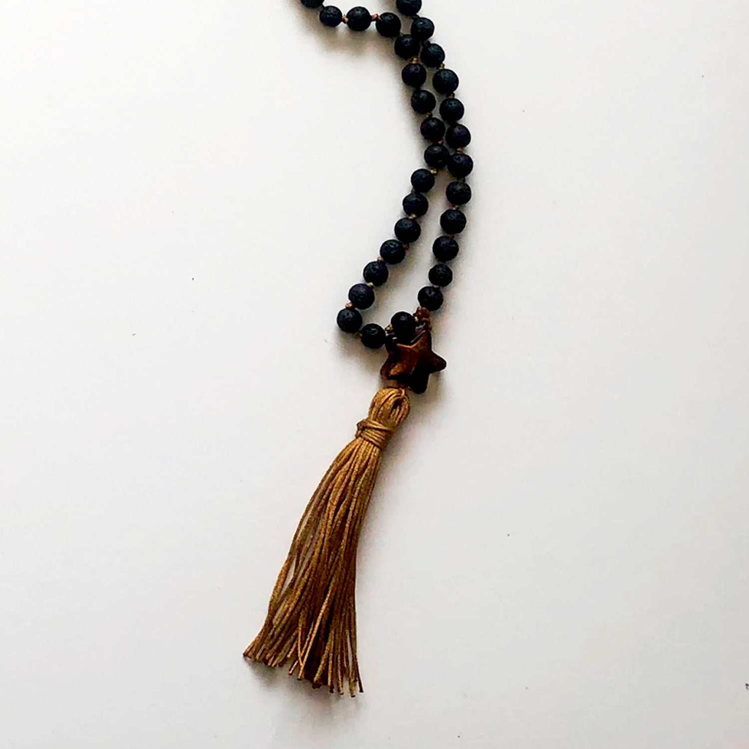 Japamala and brown crystal necklace