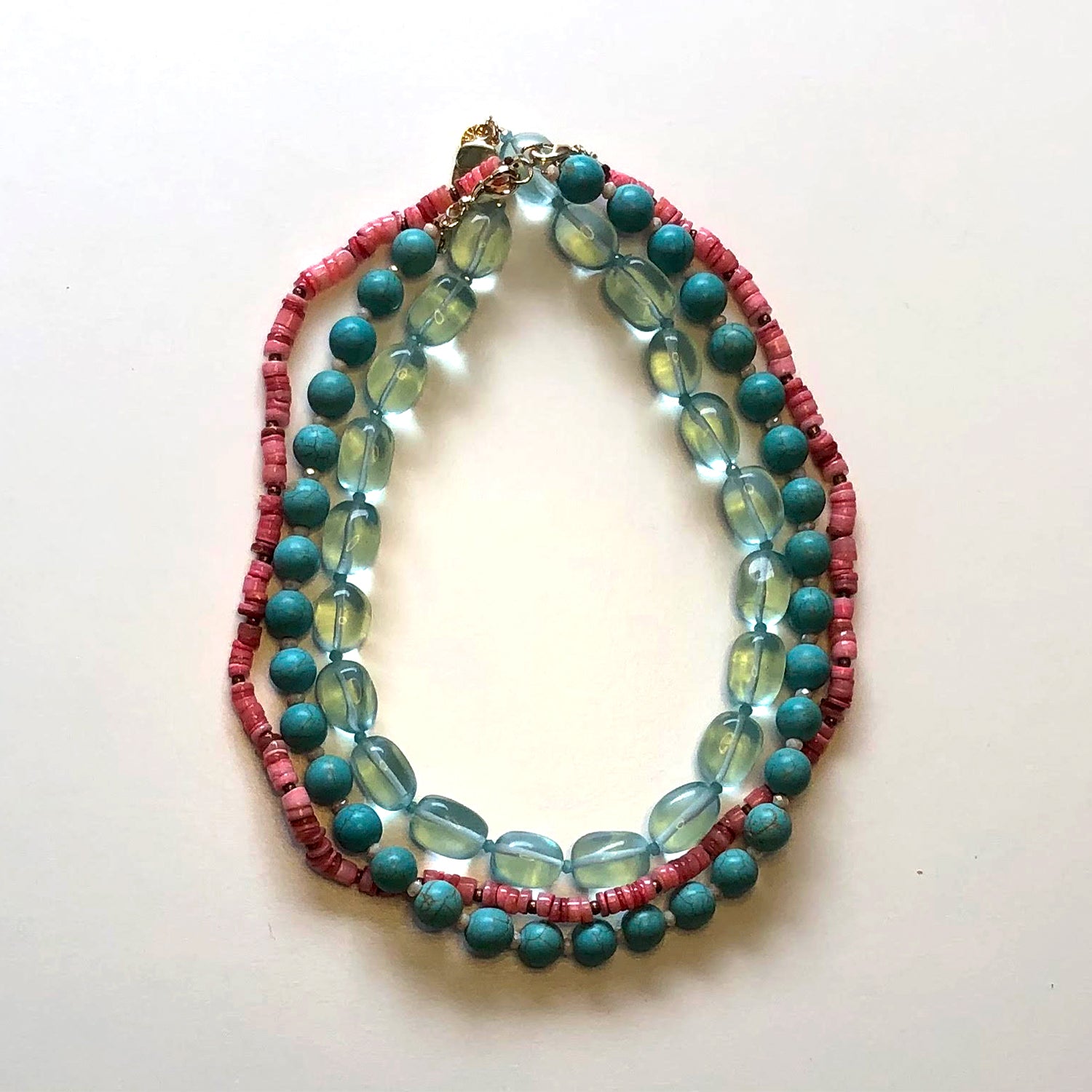 Turquoise crystal necklace with coral and turquoise partners