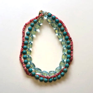 Turquoise crystal necklace with coral and turquoise partners