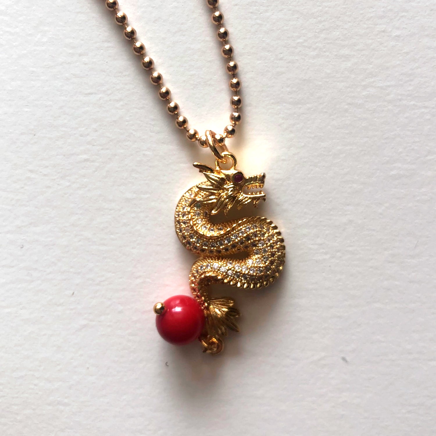 Red crystal and dragon necklace set