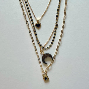 The black moon, heart and lock necklace