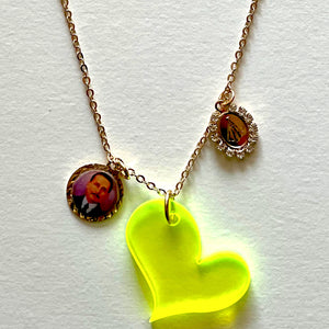 The yellow heart and saints necklace