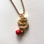 Load image into Gallery viewer, Red crystal and dragon necklace set
