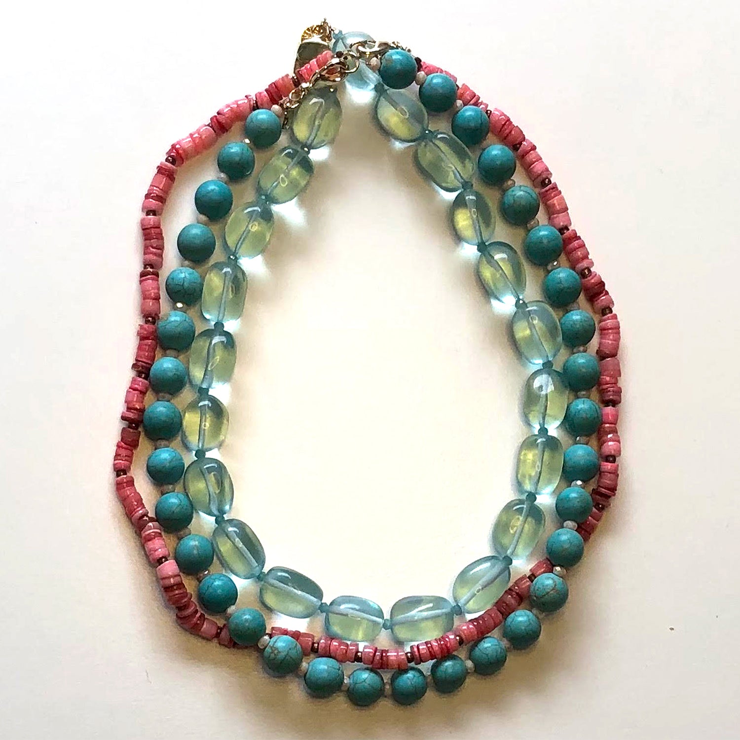 Turquoise crystal necklace with coral and turquoise partners