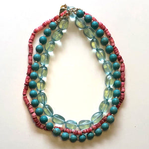Turquoise crystal necklace with coral and turquoise partners