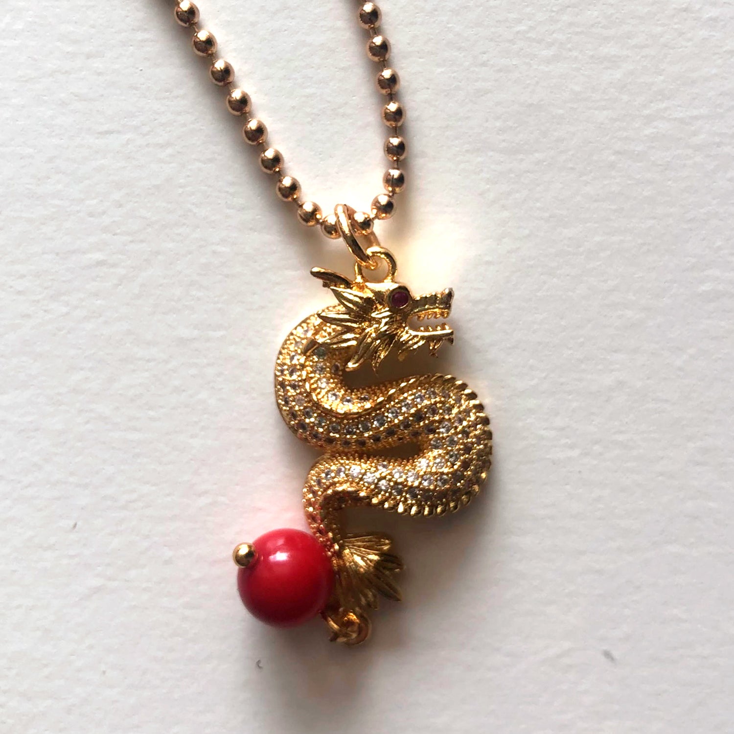 Red crystal and dragon necklace set