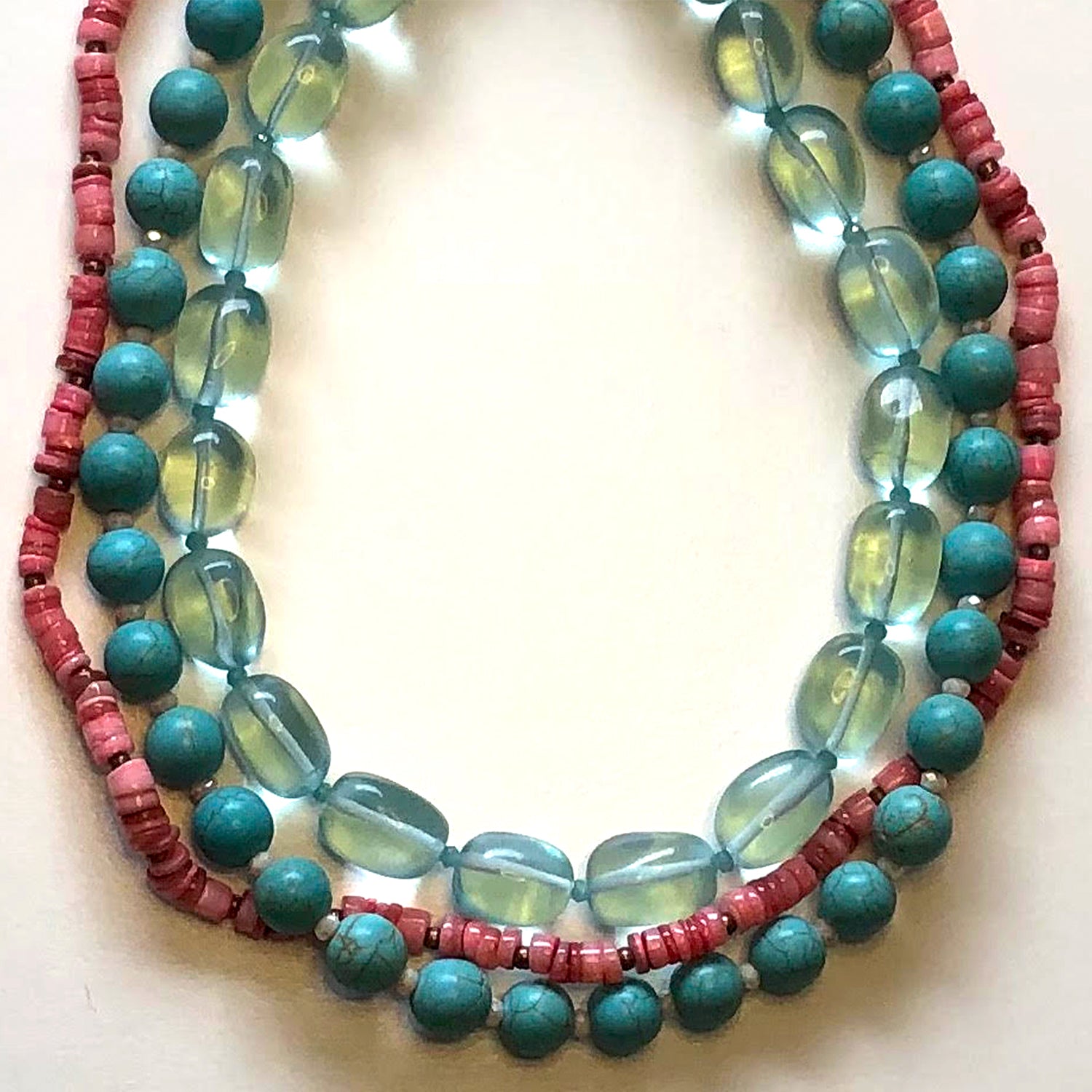 Turquoise crystal necklace with coral and turquoise partners