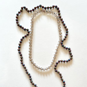 The metallic japamala and the crystal necklace
