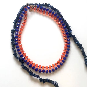 Set of orange and blue crystal necklaces