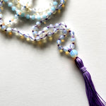Load image into Gallery viewer, Violet Japamala and blue and white crystal necklace
